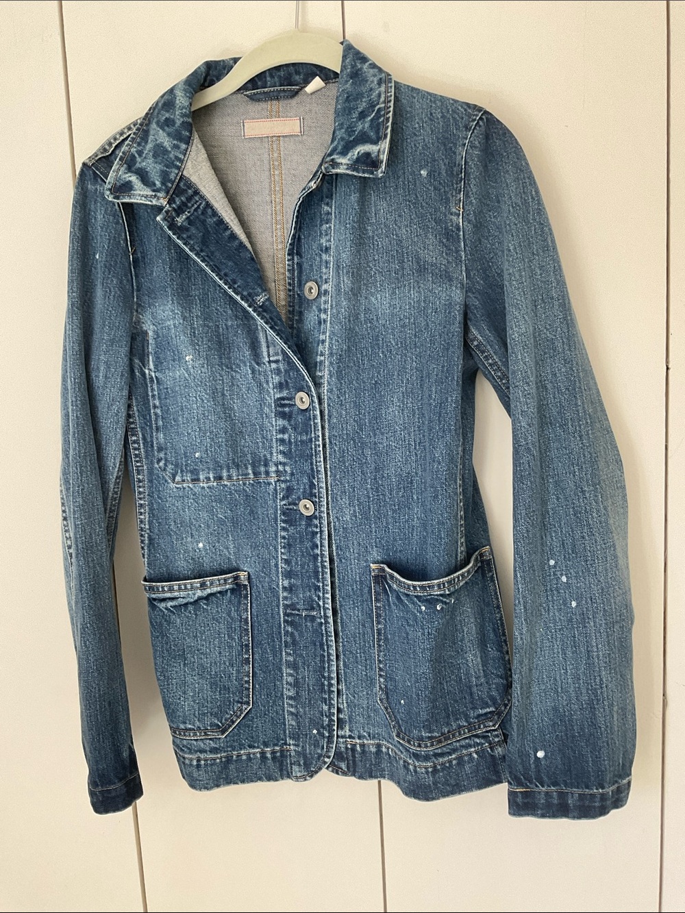 Uniqlo Womens Denim Chore Coat with Paint Spatter Sz S